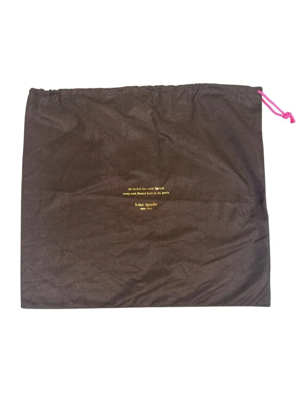 Kate Spade New York Purse Dust Bag Brown Drawstring Pink Cord 17x19 Large